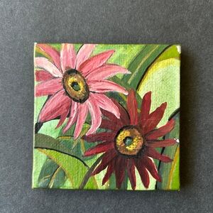 Fridge Magnet Floral Canvas Art with Pink and Red Flowers